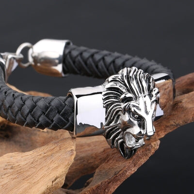 bracelet lion head leather lion head silver feroce