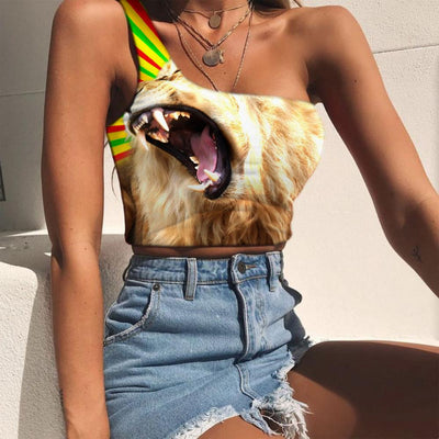 tank top lion color white roars of anger