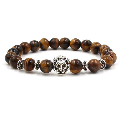 bracelet lion head and dark pearl and silver rings