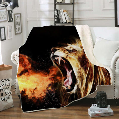 Blanket Lion Screaming Flames