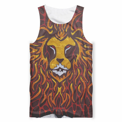 Tank top with lion's head drawn style surrounded by flames