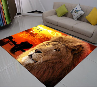 rug lion sunset in the heart of the savannah