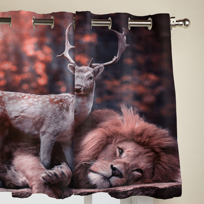 curtain lion beaten by a deer