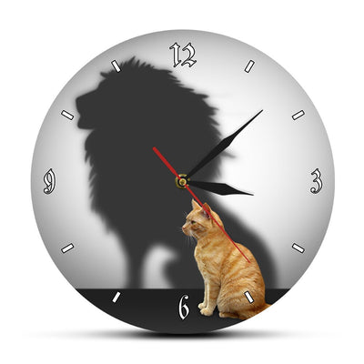 clock cat reflection lion