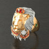 ring lion head surrounded by silver and precious stones