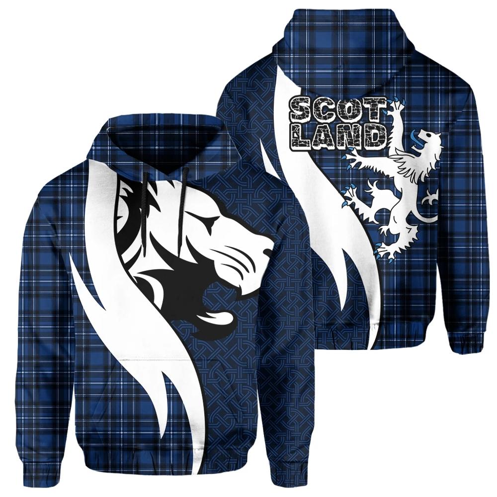 hoodie with lion head on a blue checkered background