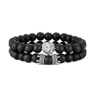 bracelet of smooth black pearl silver lion