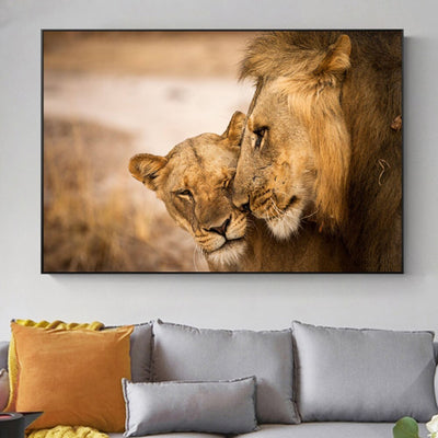 mural art lion and lioness moment of tenderness