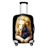 suitcase cover lion rubbing against his child
