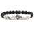 bracelet silver lion with quartz colored pearl and rough matte black pearl