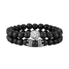 bracelet of shiny gray beads with lion's head