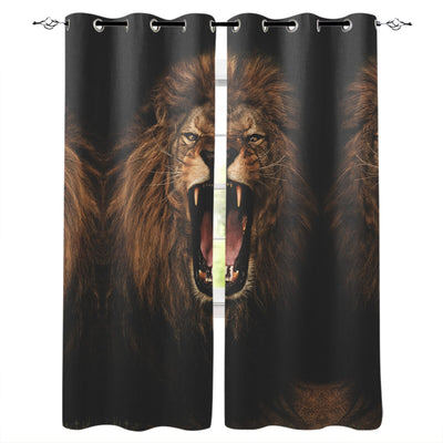 curtain lion roaring on black background