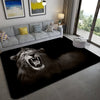 rug lion roars black and white color