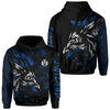 hoodie lion blue and white on black background