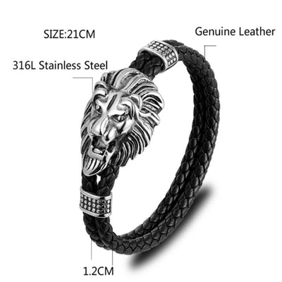 bracelet real leather with silver lion head