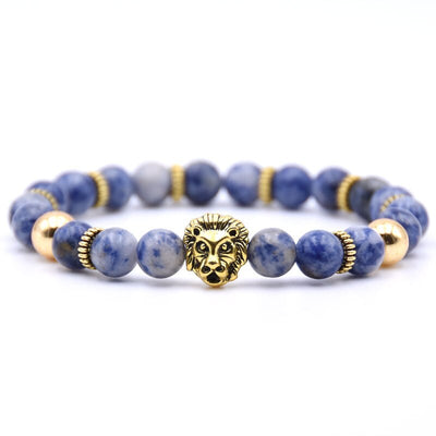 bracelet lion's head in gold with blue quartz effect
