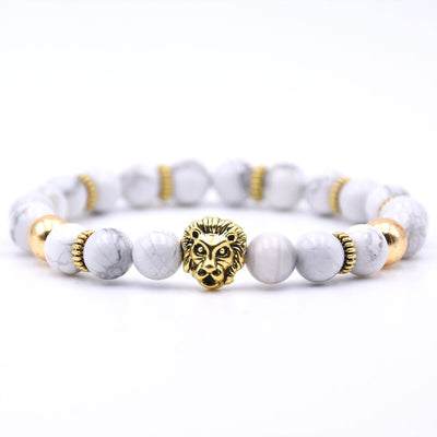 bracelet lion's head in gold with white pearls