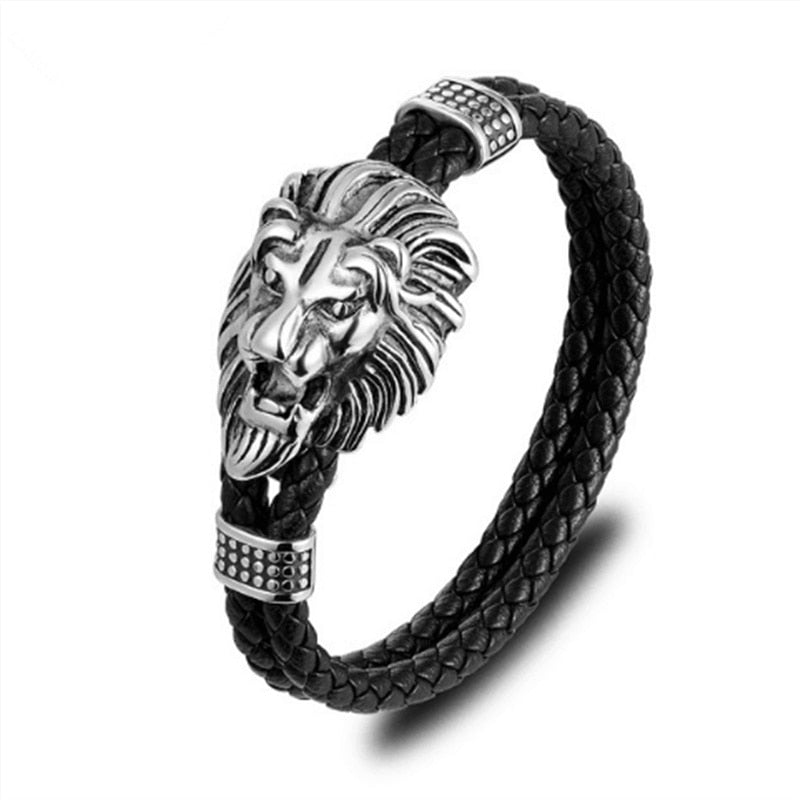Men's Leather Bracelet with Solid Silver Leo - Atolyestone
