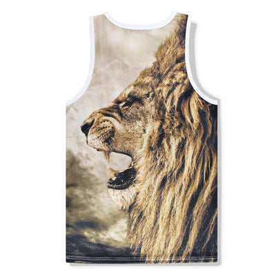 tank top with lion in profile and open mouth
