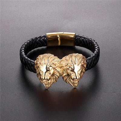 bracelet with two gold-plated lion heads
