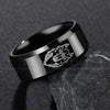 ring in steel engraved with a lion's head