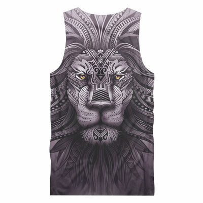 tank top with lion head and tribal tattoo