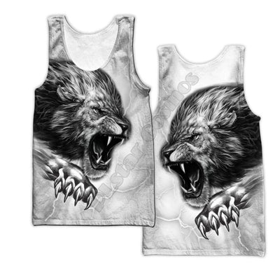 Tank top cosmos lion head red and white writing