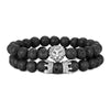 bracelet black rough with lion head and silver crown