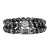 bracelet of shiny silver pearl with lion's head