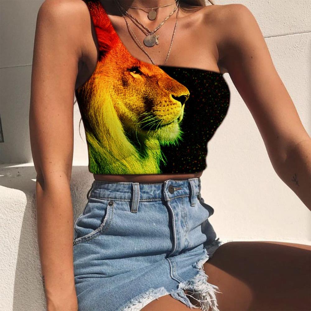 tank top with tricolor lion head on black background