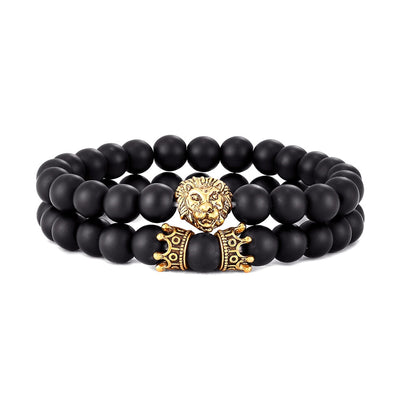 bracelet of smooth black lion head gold plated pearl