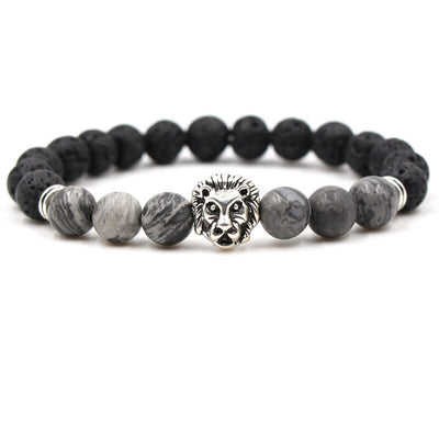 bracelet lion's head and graphite gray and black pearl beads