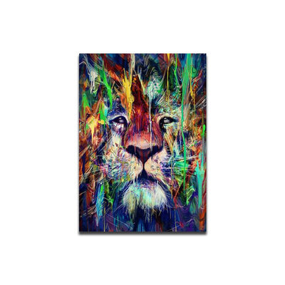 wall art lion covered with paint