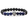 bracelet silver lion head with deep blue and matte black rough beads