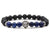 bracelet silver lion head with deep blue and matte black rough beads